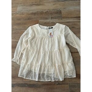Pretty Garden Women's Size S Cream Tier Blouse Shirt with‎ Dots NWT